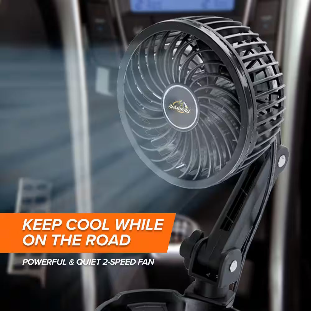 2-In-1 XL Car Fan Cupholder and Mini 2-Speed Cooling Fan, USB a Powered