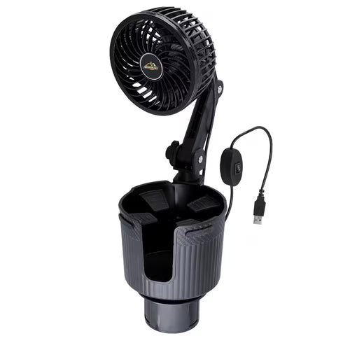 2-In-1 XL Car Fan Cupholder and Mini 2-Speed Cooling Fan, USB a Powered