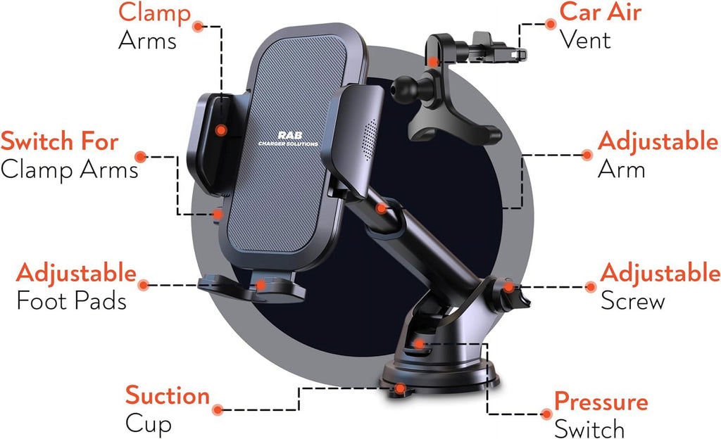 - Phone Holder Mount for Car Dashboard in Black, 3-In-1 Air Vent Windshield Phone Mount for Car, Durable Car Phone Holders for Iphone 15 14 13 and Android